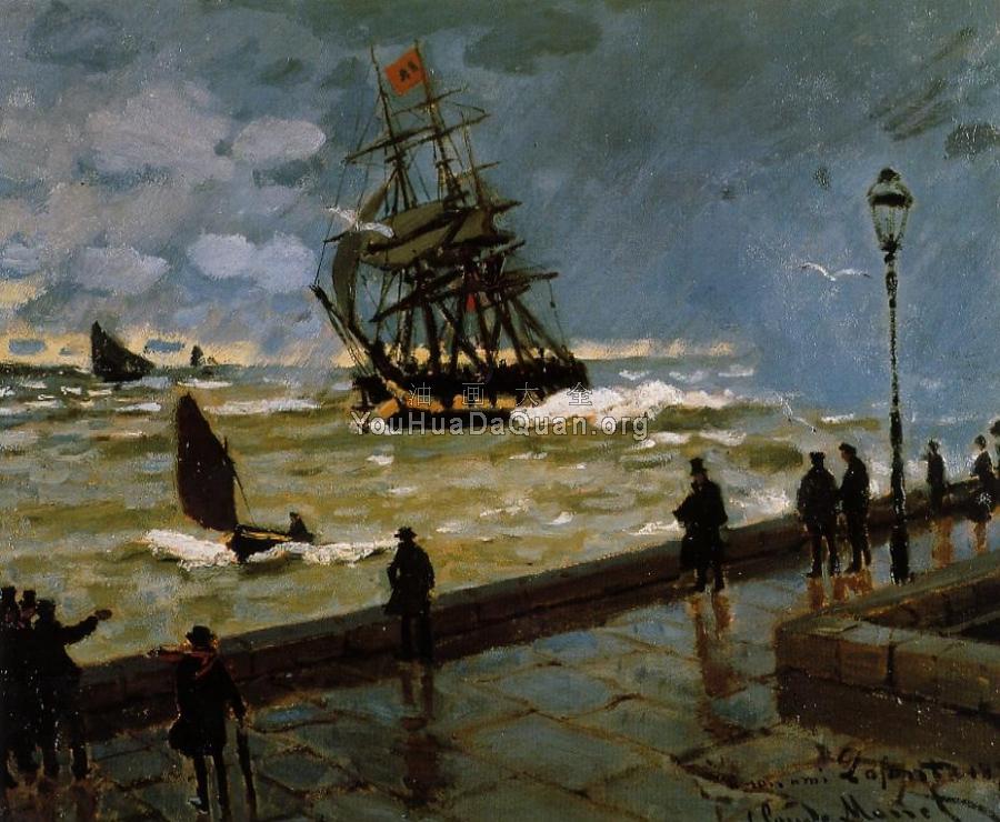 The Jetty at Le Havre in Rough Westher - 克劳德·莫奈
